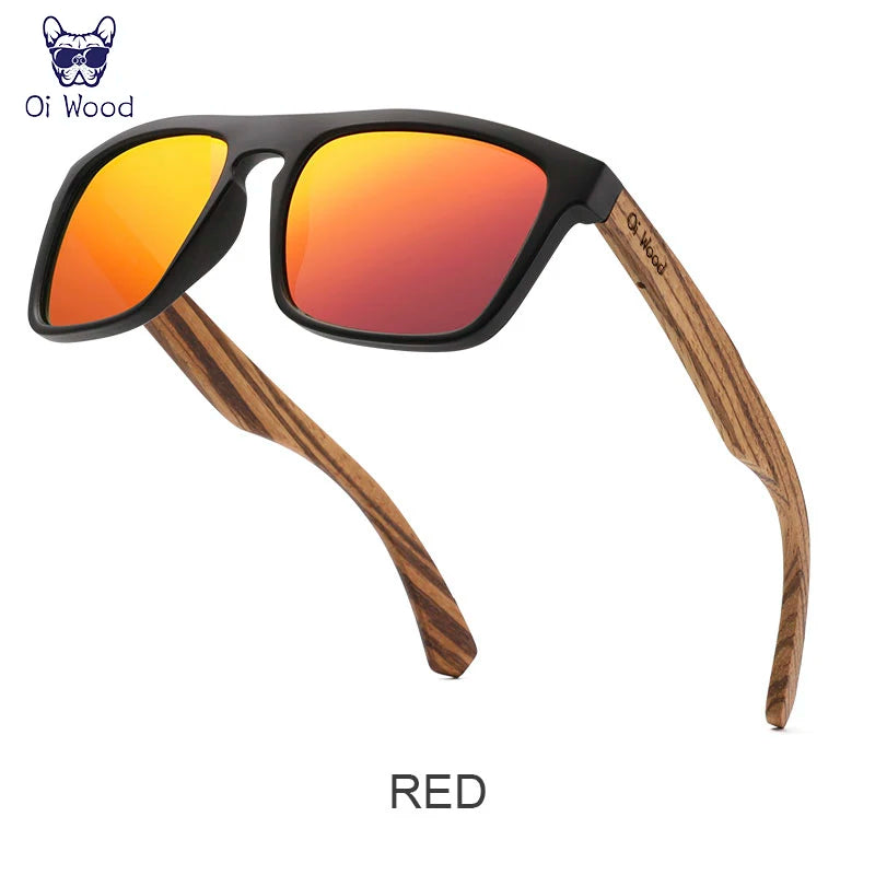 個性を際立たせる偏光サングラス(Oi Wood 8002z) 鮮やかなレンズ 木製テンプル ユニセックス メンズ レディース スクエア型 ミラー加工 UVカット ドライブ おしゃれ