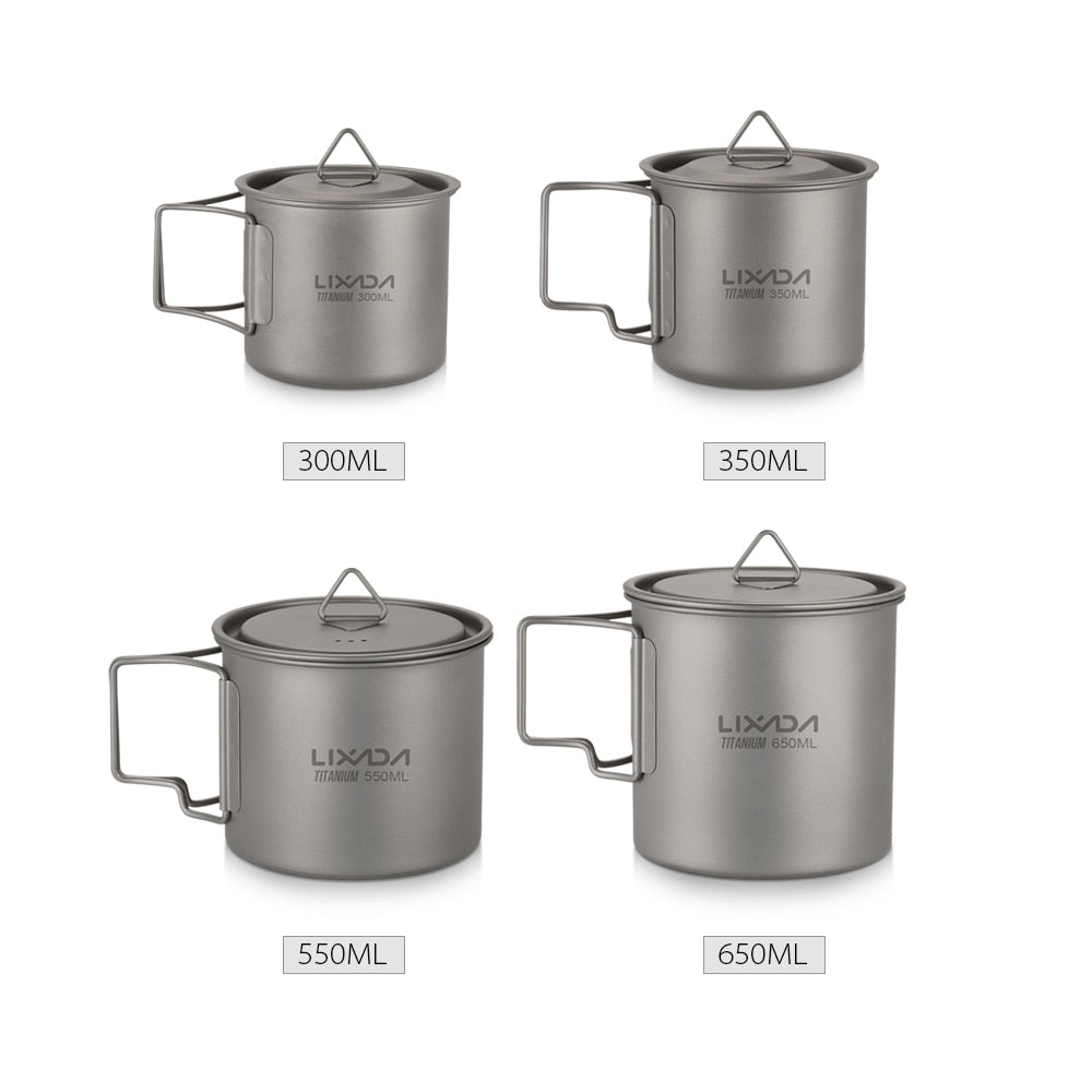 Lixada チタンカップ 300ml -650ml チタンカップ チタンマグ ウォーターカップ 折りたたみハンドル キャンプ ピクニック ハイキング 旅行