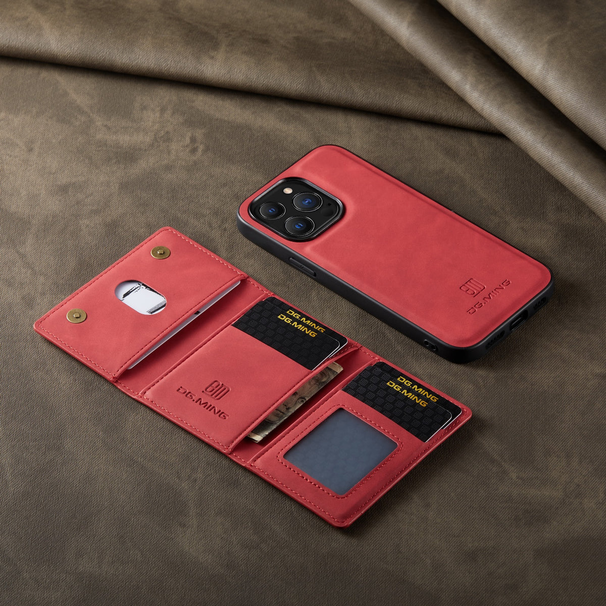 スマホケース<Red> iPhone Pro Max Plus SX XR Mini SE / 15 14 13 … iPhoneケース レザー ウォレットケース 取り外し可能 マグネット 磁気 プレゼント