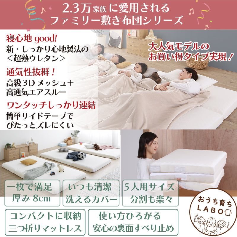 家族で広々！高反発300cmマットレス ファミリーベッド 敷き布団 高反発マットレス 300cm幅 通気性抜群 洗えるカバー 添い寝マットレス 寝返りサポート 滑り止め付き