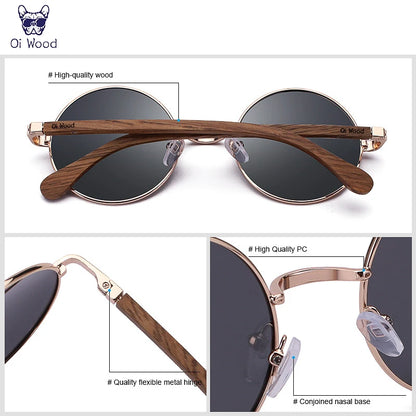 レトロな偏光サングラス（Oi Wood 8024） レトロサングラス 丸型 木製テンプル ユニセックス メンズ レディース ブルーミラー ドライブ UVカット おしゃれ