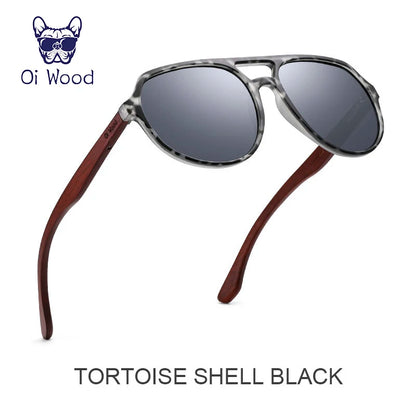 クールな偏光サングラス（Oi Wood 8049） 木製サングラス メンズ レディース ゴーグル風 おしゃれ UVカット 大きめレンズ アウトドア ファッション