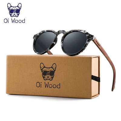 クラシカルな偏光サングラス（Oi Wood GR8048） ウォールナット 木製 ラウンドサングラス ミラーレンズ おしゃれ レディース メンズ ユニセックス UVカット レトロ クラシック