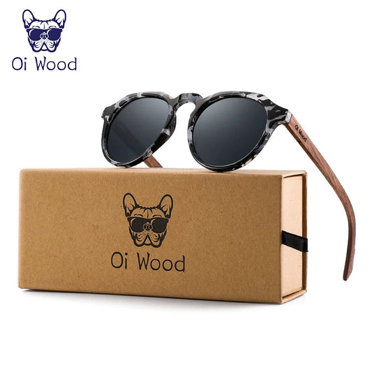 クラシカルな偏光サングラス（Oi Wood GR8048） ウォールナット 木製 ラウンドサングラス ミラーレンズ おしゃれ レディース メンズ ユニセックス UVカット レトロ クラシック
