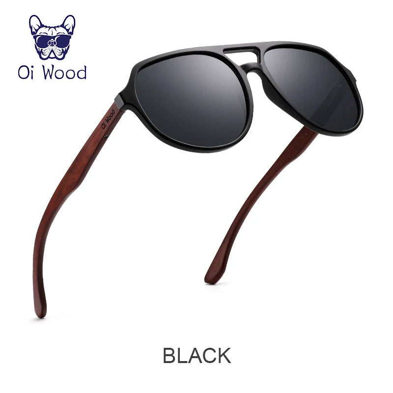クールな偏光サングラス（Oi Wood 8049） 木製サングラス メンズ レディース ゴーグル風 おしゃれ UVカット 大きめレンズ アウトドア ファッション