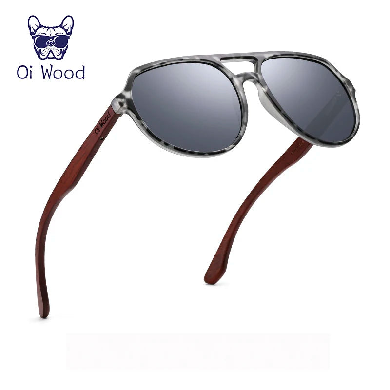 クールな偏光サングラス（Oi Wood 8049） 木製サングラス メンズ レディース ゴーグル風 おしゃれ UVカット 大きめレンズ アウトドア ファッション