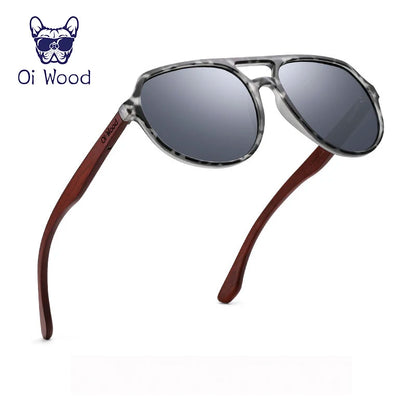 クールな偏光サングラス（Oi Wood 8049） 木製サングラス メンズ レディース ゴーグル風 おしゃれ UVカット 大きめレンズ アウトドア ファッション