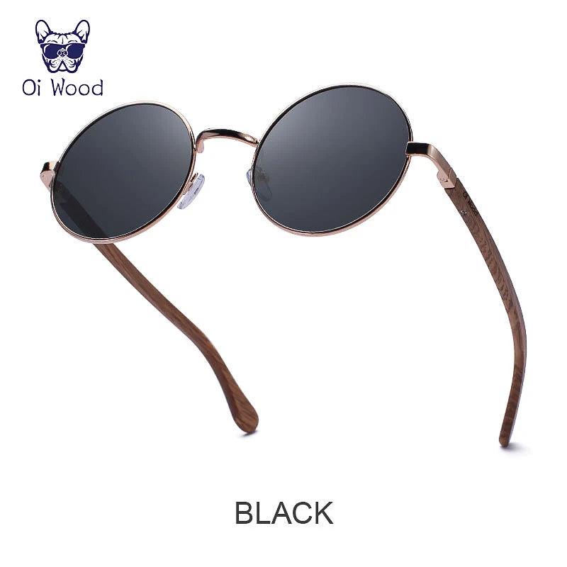 レトロな偏光サングラス（Oi Wood 8024） レトロサングラス 丸型 木製テンプル ユニセックス メンズ レディース ブルーミラー ドライブ UVカット おしゃれ
