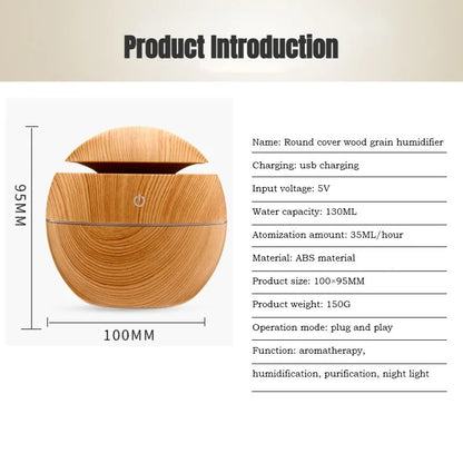 USB超音波アロマディフューザー アロマディフューザー 加湿器 USBタイプ ミニ 静音 木目調 LEDライト 除菌 消臭 エッセンシャルオイル対応