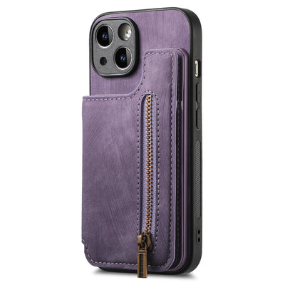 スマホケース<パープル> iPhone Pro Max Plus SX XR Mini SE / 15 14 13 … iPhone用ジッパー付きレザーウォレットケース 磁気ダブルバックルカバー カードウォレット レザーケース