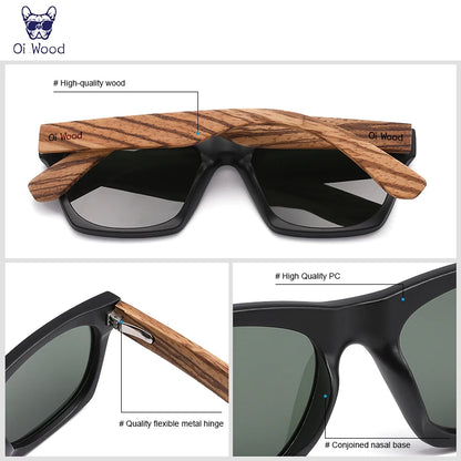 ゼブラウッドの偏光サングラス（Oi Wood GR8058） 木製サングラス ゼブラウッド 天然 ユニセックス メンズ レディース ドライブ 旅行 UVカット 軽量 スクエア