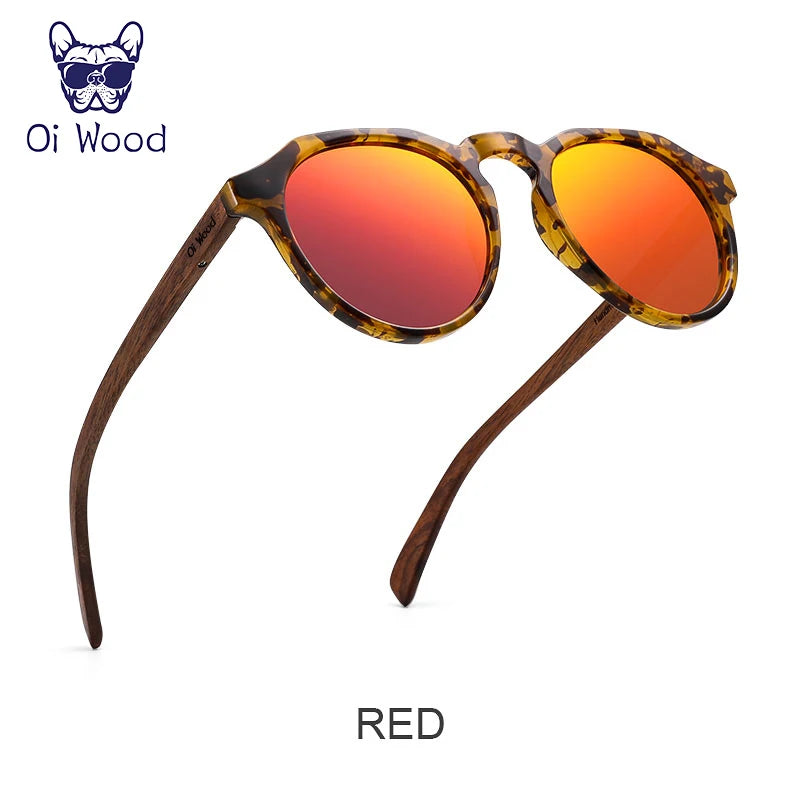 クラシカルな偏光サングラス（Oi Wood GR8048） ウォールナット 木製 ラウンドサングラス ミラーレンズ おしゃれ レディース メンズ ユニセックス UVカット レトロ クラシック