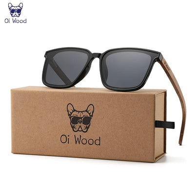 木の風合いが映える偏光サングラス（Oi Wood GR8061） 木製フレーム スクエア型 ユニセックス メンズ レディース UV400 ナチュラルデザイン ポラロイド 高級感 ドライブ カジュアル