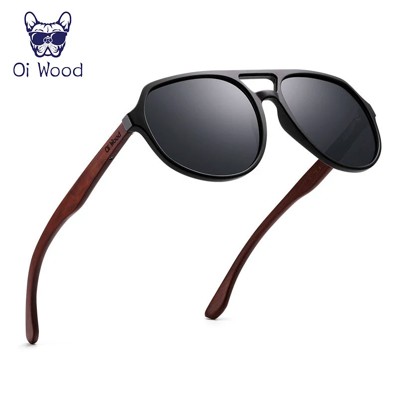 クールな偏光サングラス（Oi Wood 8049） 木製サングラス メンズ レディース ゴーグル風 おしゃれ UVカット 大きめレンズ アウトドア ファッション