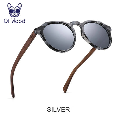 クラシカルな偏光サングラス（Oi Wood GR8048） ウォールナット 木製 ラウンドサングラス ミラーレンズ おしゃれ レディース メンズ ユニセックス UVカット レトロ クラシック