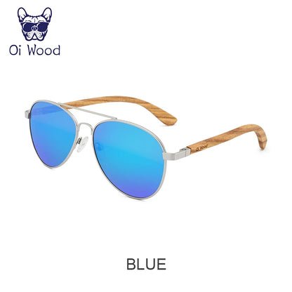 パイロットスタイルの偏光サングラス（Oi Wood 1705） ブルーレンズ パイロットサングラス ユニセックス メンズ レディース おしゃれ UVカット ドライブ用 アウトドア ステンレス 軽量