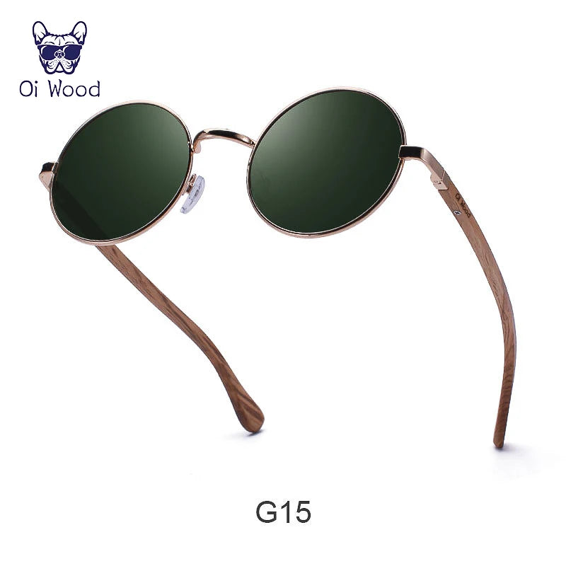レトロな偏光サングラス（Oi Wood 8024） レトロサングラス 丸型 木製テンプル ユニセックス メンズ レディース ブルーミラー ドライブ UVカット おしゃれ