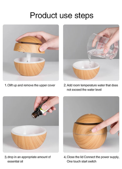 USB超音波アロマディフューザー アロマディフューザー 加湿器 USBタイプ ミニ 静音 木目調 LEDライト 除菌 消臭 エッセンシャルオイル対応