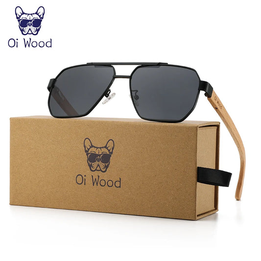 アウトドアに最適な偏光サングラス（Oi Wood 9006） メンズ アウトドア 釣り ドライブ ブルーレンズ スクエア型 木製 メタル 軽量 UVカット