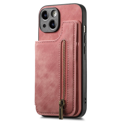 スマホケース<ピンク> iPhone Pro Max Plus SX XR Mini SE / 15 14 13 … iPhone用ジッパー付きレザーウォレットケース 磁気ダブルバックルカバー カードウォレット レザーケース