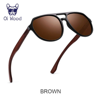 クールな偏光サングラス（Oi Wood 8049） 木製サングラス メンズ レディース ゴーグル風 おしゃれ UVカット 大きめレンズ アウトドア ファッション