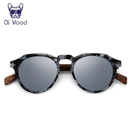クラシカルな偏光サングラス（Oi Wood GR8048） ウォールナット 木製 ラウンドサングラス ミラーレンズ おしゃれ レディース メンズ ユニセックス UVカット レトロ クラシック