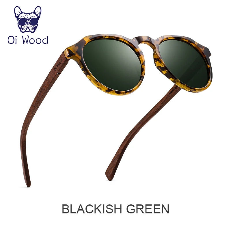クラシカルな偏光サングラス（Oi Wood GR8048） ウォールナット 木製 ラウンドサングラス ミラーレンズ おしゃれ レディース メンズ ユニセックス UVカット レトロ クラシック