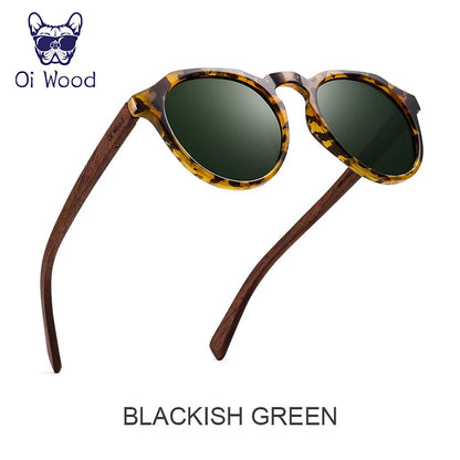 クラシカルな偏光サングラス（Oi Wood GR8048） ウォールナット 木製 ラウンドサングラス ミラーレンズ おしゃれ レディース メンズ ユニセックス UVカット レトロ クラシック