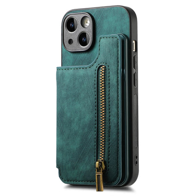 スマホケース<グリーン> iPhone Pro Max Plus SX XR Mini SE / 15 14 13 … iPhone用ジッパー付きレザーウォレットケース 磁気ダブルバックルカバー カードウォレット レザーケース